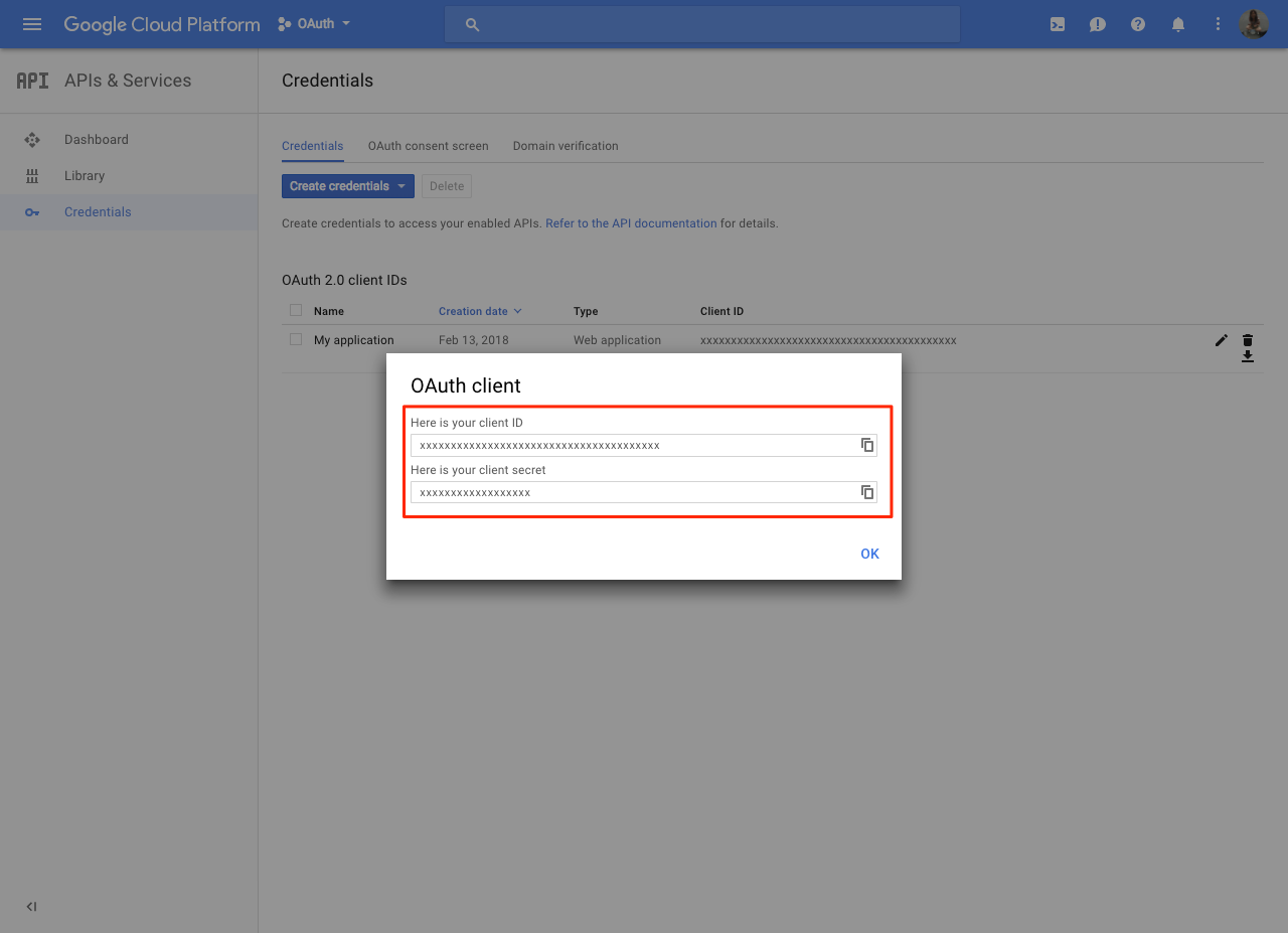 Google client id and secret