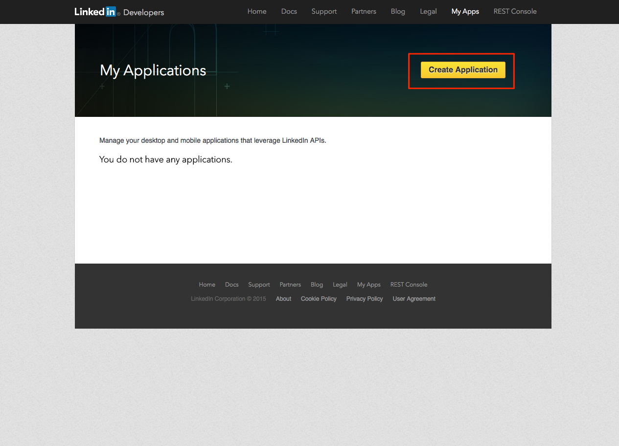 LinkedIn create application